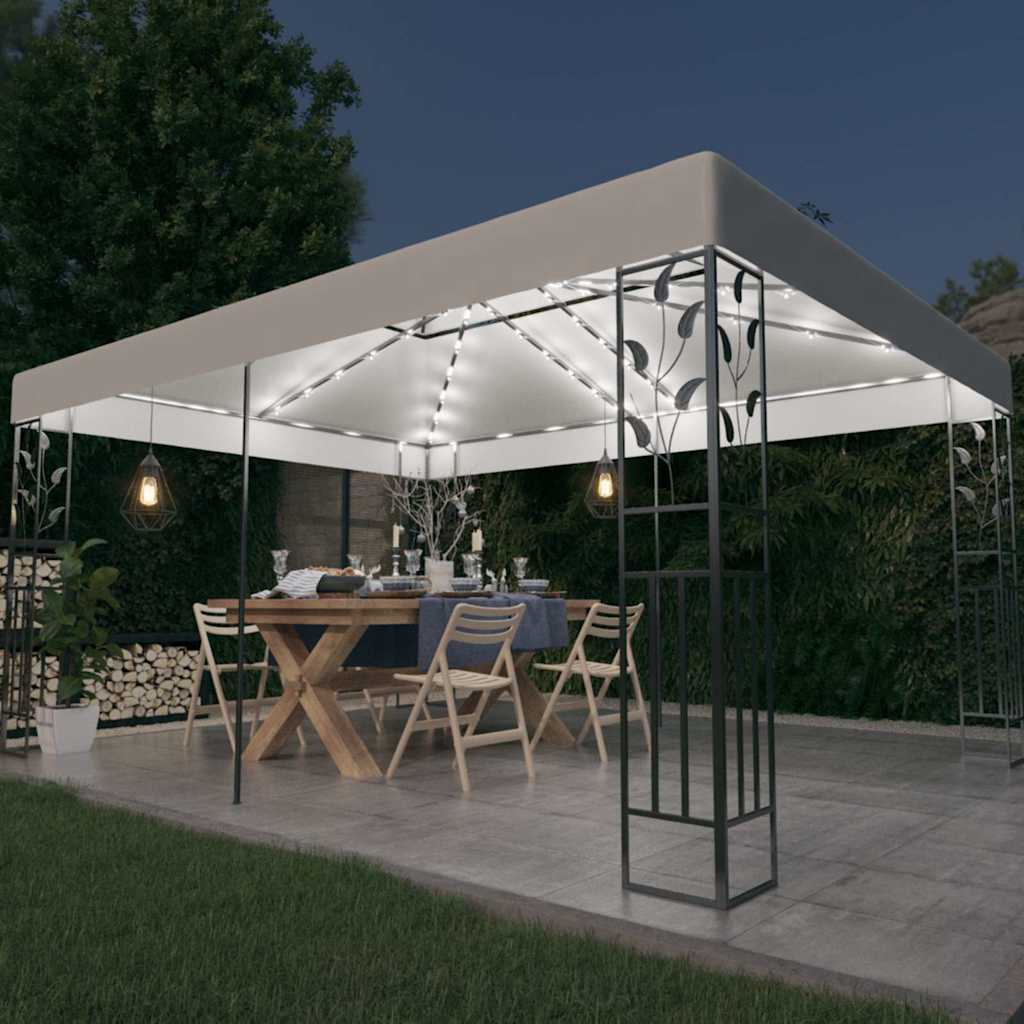 vidaXL Gazebo com toldo duplo e cordões de luzes LED 3x4 m branco